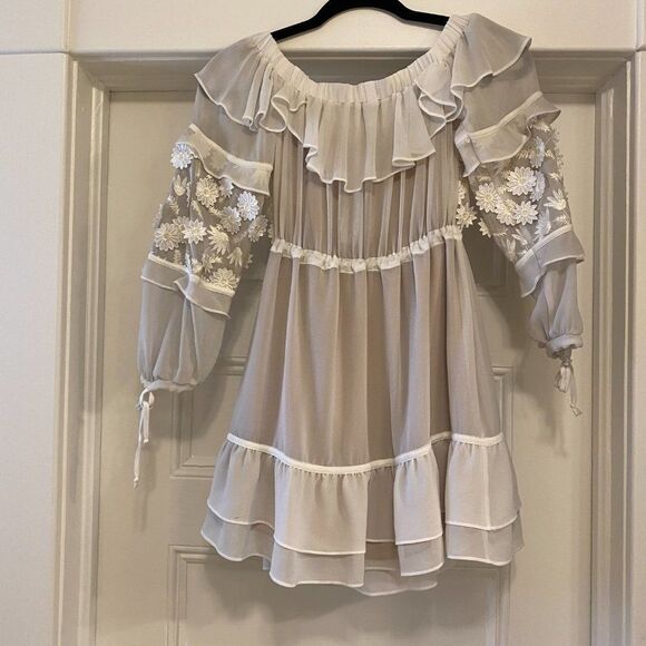 For Love and Lemons Carolina White Lace Long Sleeve Floral Mini Dress - Picture 7 of 11